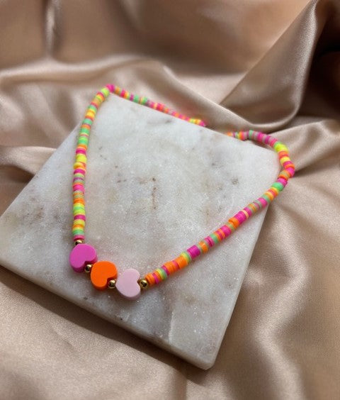 KIDS - Roze hartjes ketting